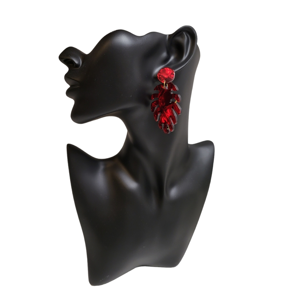 RED LEAF DROP EARRINGS